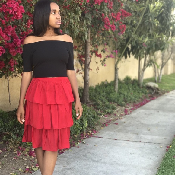 Red Ruffle Skirt - Picture 2 of 3